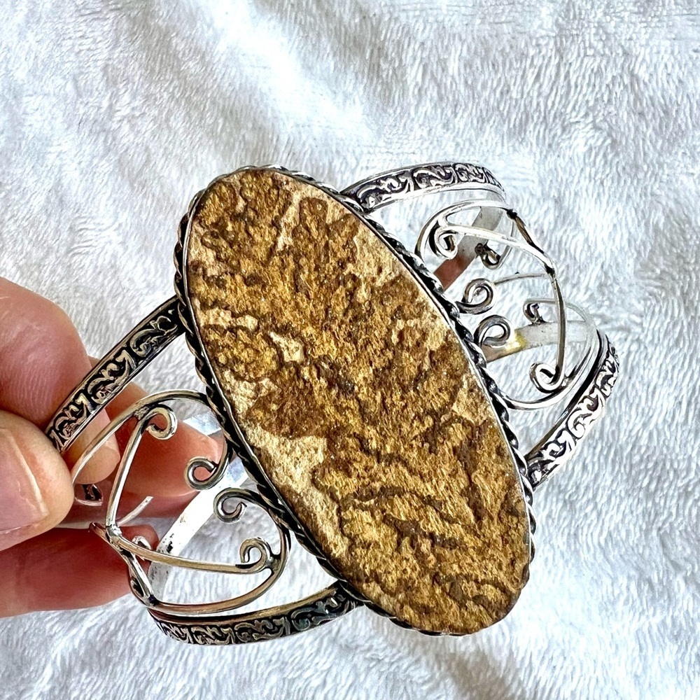 925 STUNNING Psilomelane Dendrite Cuff Bracelet - Picture 3 of 7
